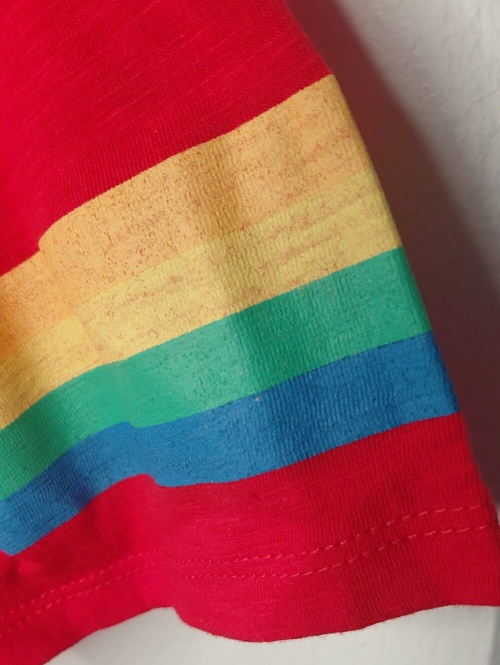 Freeze Bright Red Tee with Rainbow Sleeve Stripes - Picture 3 of 5